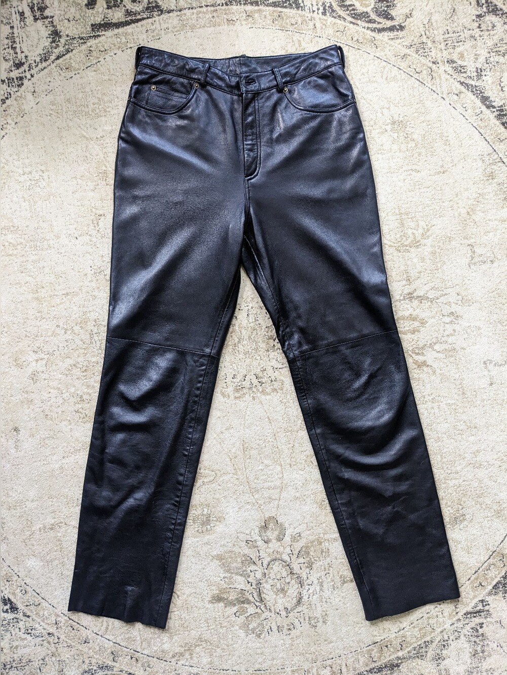 DKNY Men's Black Lambskin Leather Pants 32W x 31L No Lining